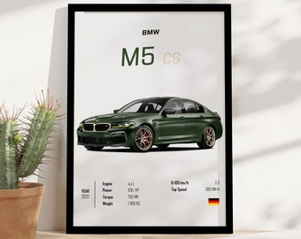 BMW M5 verte / Déco pour chambre d'enfant / Poster de luxe / Photographie de voiture