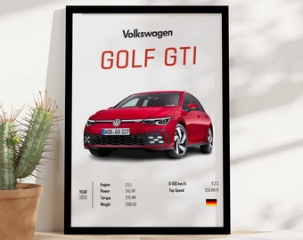 2020 Volkswagen Golf GT, DIGITAL car poster, Wall Art, Wall Decor, Wall Poster, Car Poster, Digital Art, Print Poster