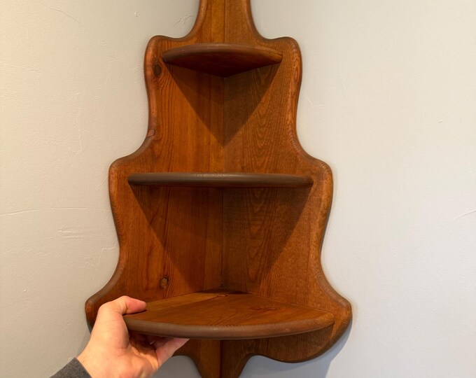 Large Solid Wood 3 Tier Vintage Corner Wall Shelf, Cottagecore Wall ...