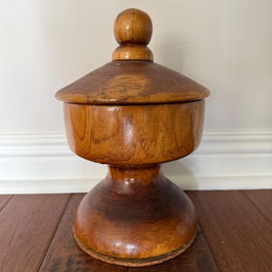 Vintage Hand Turned Wooden Urn, Hand Carved Wood Pedestal Lidded Bowl Canister, Wood Trinket Box, Vintage Tobacco Jar, Handmade Handcrafted