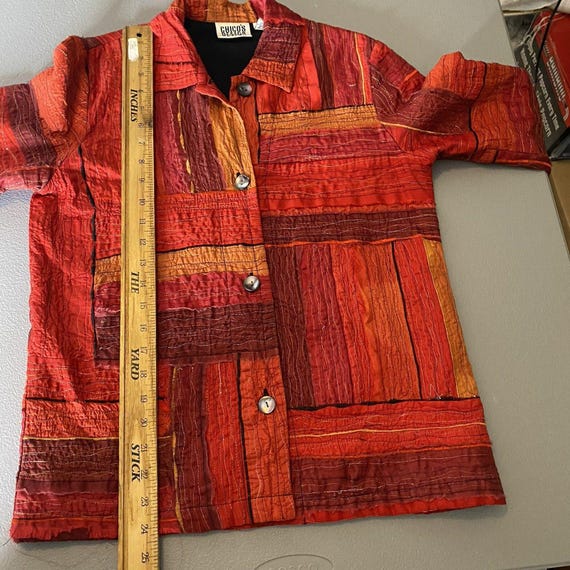 Vintage CHICOS Silk Shacket Patchwork Metallic Bu… - image 8