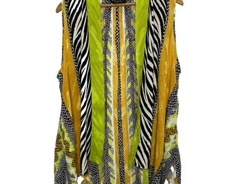 Bob Mackie Sleeveless Tunic Vest Womens L Wearable Art Vintage 80s Green