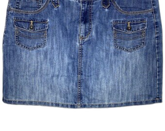 Vintage FADED GLORY Skort Denim Jean Button Pockets Skirt 80s Womens 10 Blue