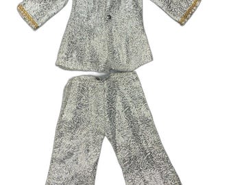 Vintage 1970s Clone Silver Metallic Brocade Mod Hong Kong Doll Outfit Clothes