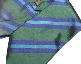 Audrey Buchner Silk Tie Striped Wide Hand Tailored Vintage Power Green Blue Mens