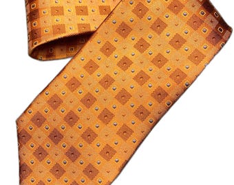 Ermenegildo Zegna Silk Tie Foulard Jacquard Italy Vintage Luxury Mens Orange