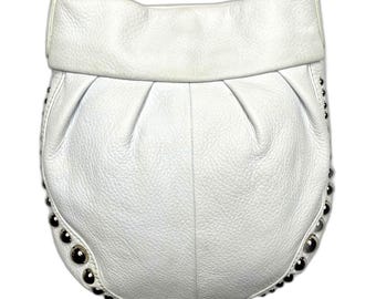 B Makowsky Leather Crossbody Bag Vintage Studded Pebbled White Adjustable Strap