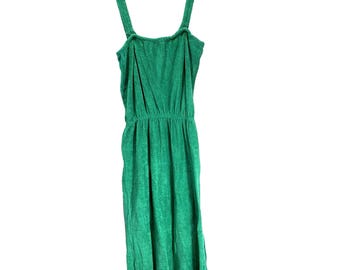 Vintage 70s Crazy Horse Terry Cloth Sundress Womens M Removable Straps Beach