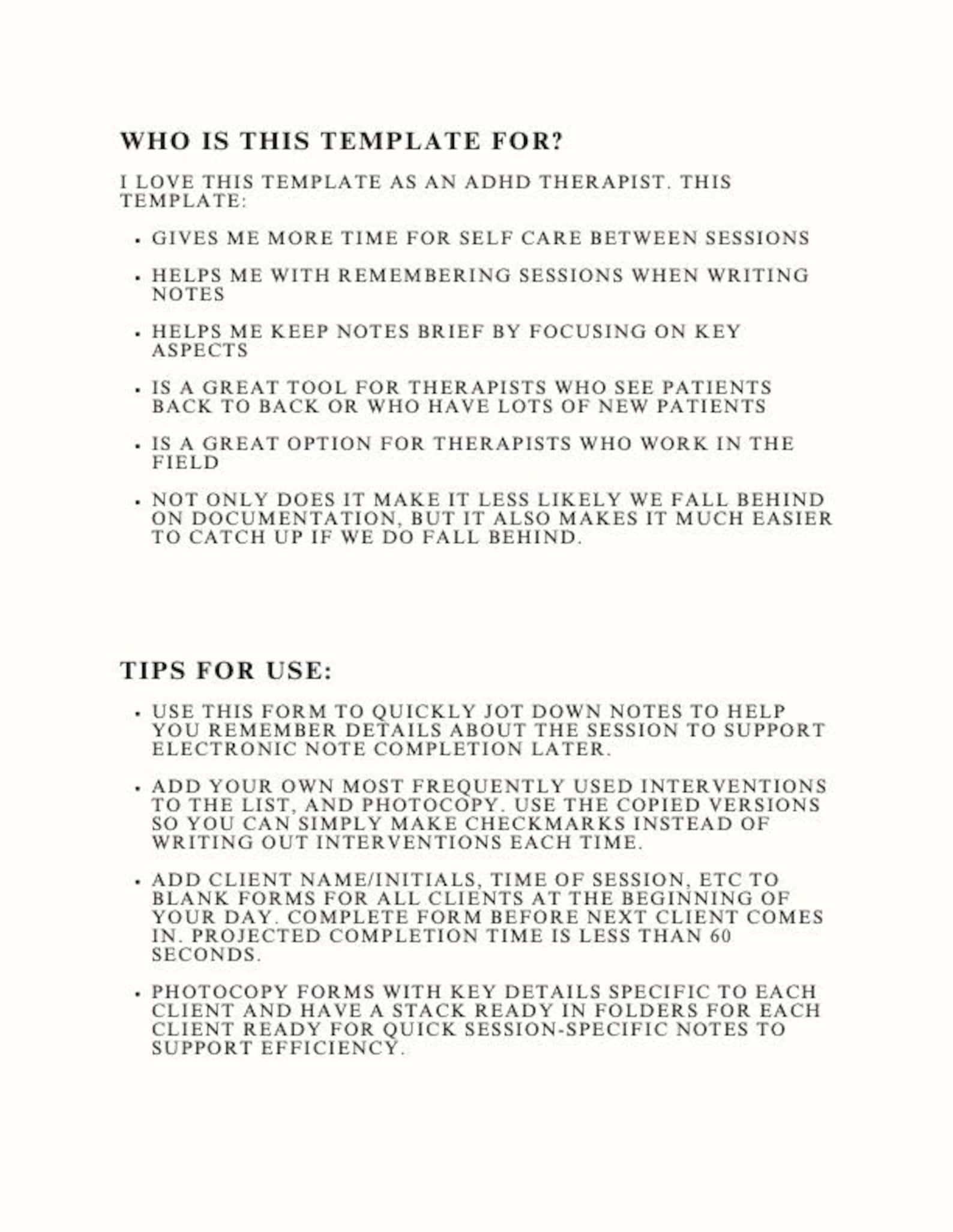 Rapid Note Template for Therapists, ADHD Therapist Tool - Etsy