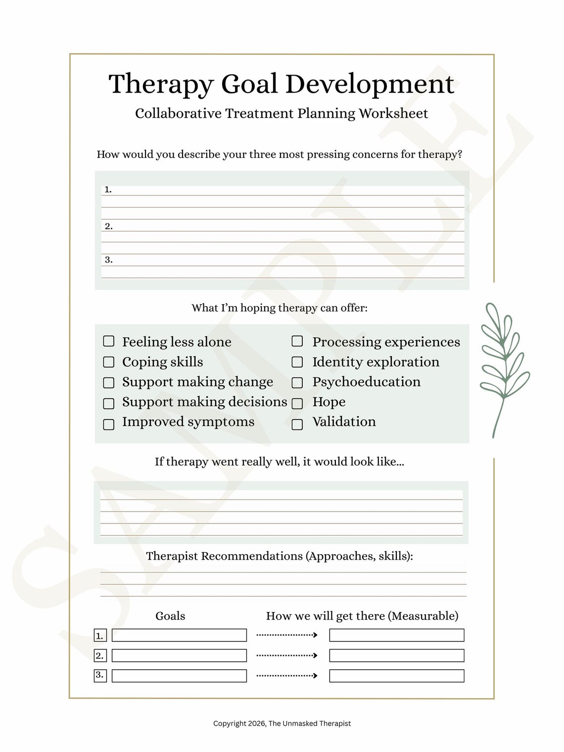 Goal Setting & Treatment Planning Worksheet, Collaborative - Etsy