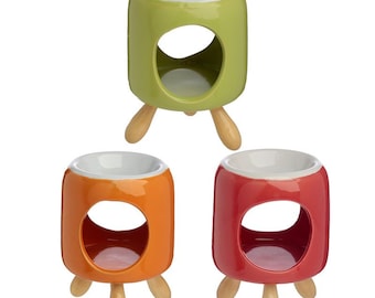 NEW Taller Ceramic Oil Burner with Wooden Feet/ Wax Melt Gift Box / XMAS Gift/ Oil Burner/ Orange, Red, Green