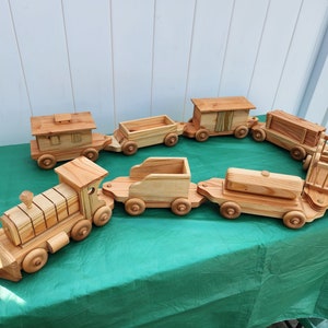 Handmade wooden toy train - 8 cars