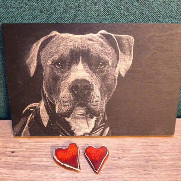 Photo on blackened wood | Photo engraving dog, cat, animals on wood | Photo and desired text | Gift idea | Custom portrait