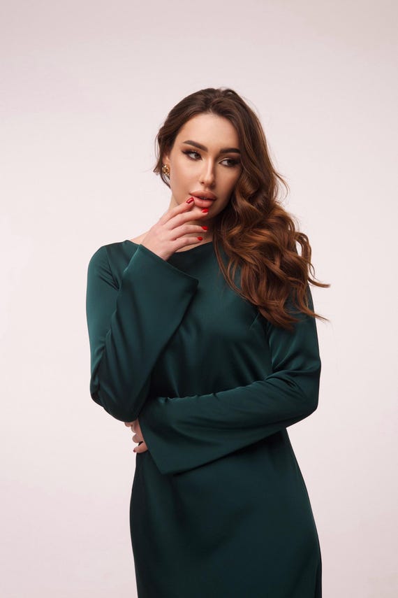 Emerald Green Mini Dress in Premium Italian Silk Satin