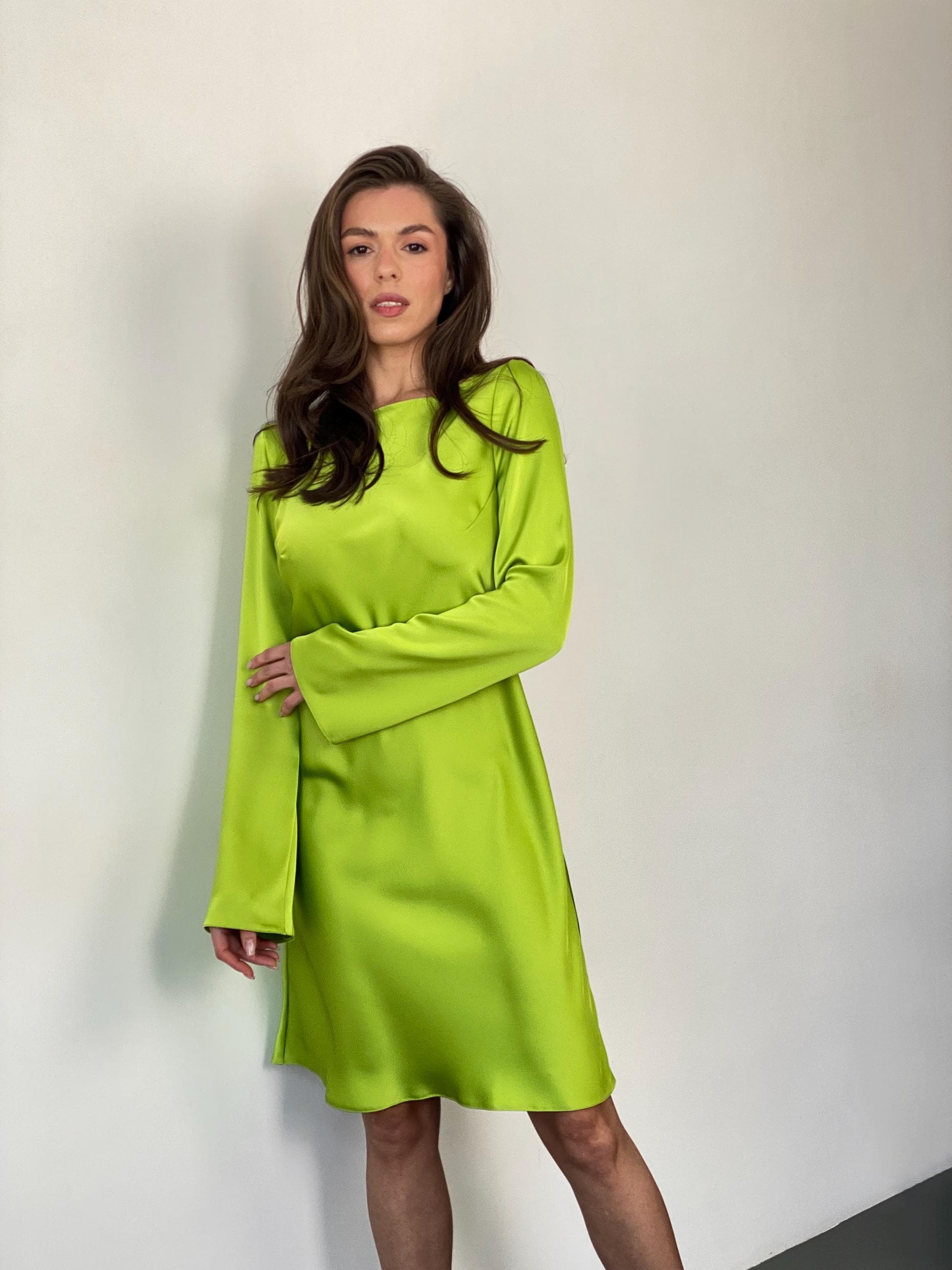 apple green satin dress Apple Green Silk Satin Maxi Dress - Sleeveless Elegant Wedding Guest Gown - Minimalist Long Summer Dress
