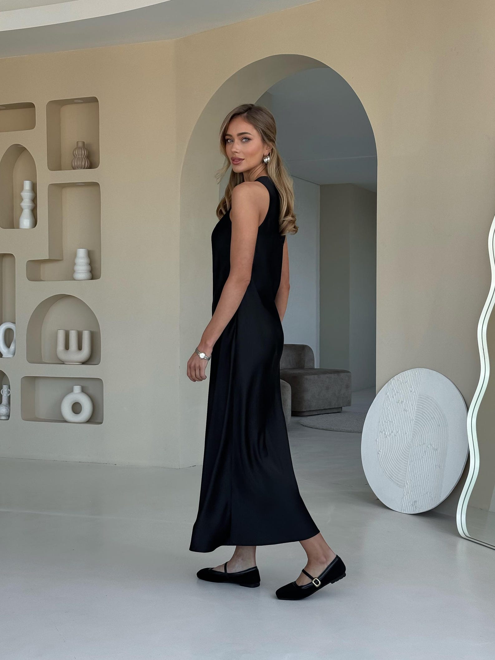 Fergana Black Ikat Italian Silk Maxi Dress