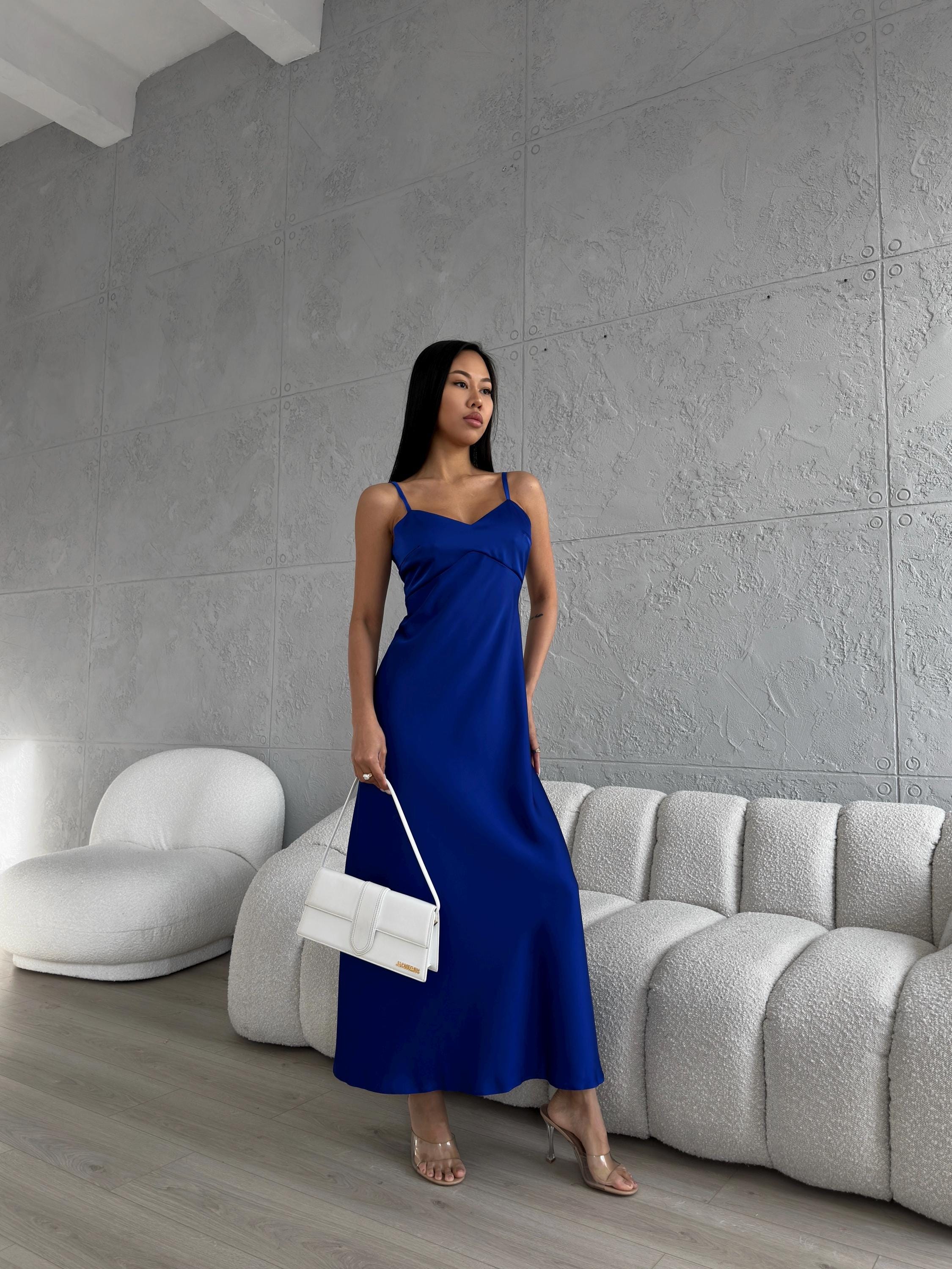 blue satin dress outfit Royal Maxi With Adjustable Straps – Elegant Formal Slip Dress – Wedding Guest Dress – Long Satin Gown for Women Short Blue Polka Dot swatches-maribeth-strapless-floral-maxi-dress Color:Mocha The dress features a