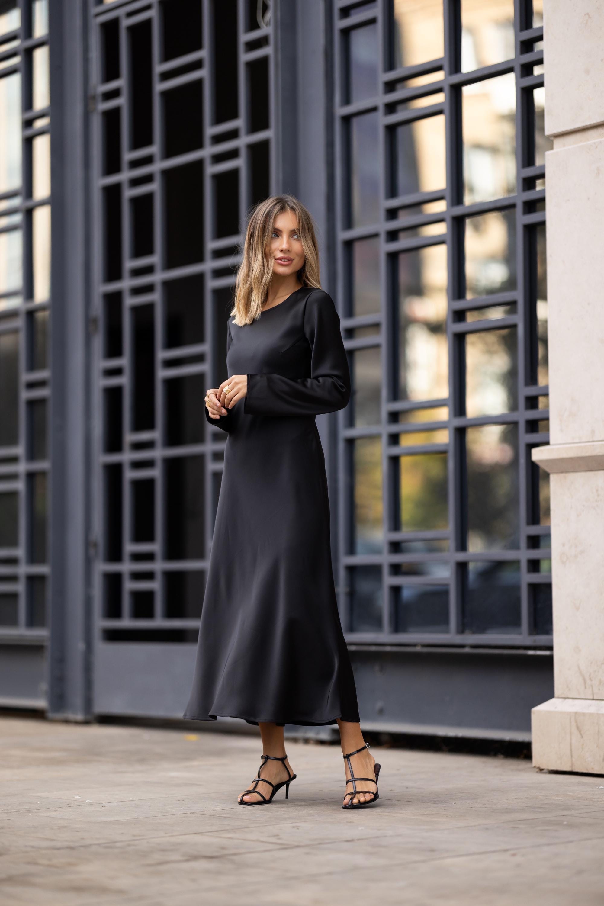 Maxi Satin Dress Black Satin Maxi Dress - Elegant Italian Silk Gown, Long  Sleeve - Etsy