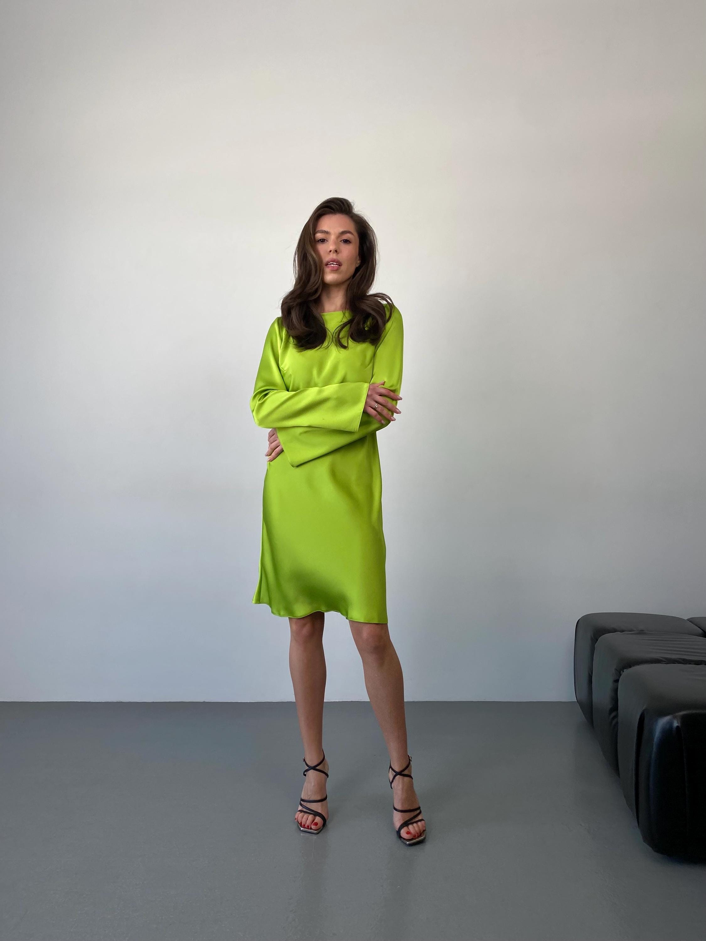 apple green satin dress Apple Green Silk Satin Maxi Dress - Sleeveless Elegant Wedding Guest Gown - Minimalist Long Summer Dress