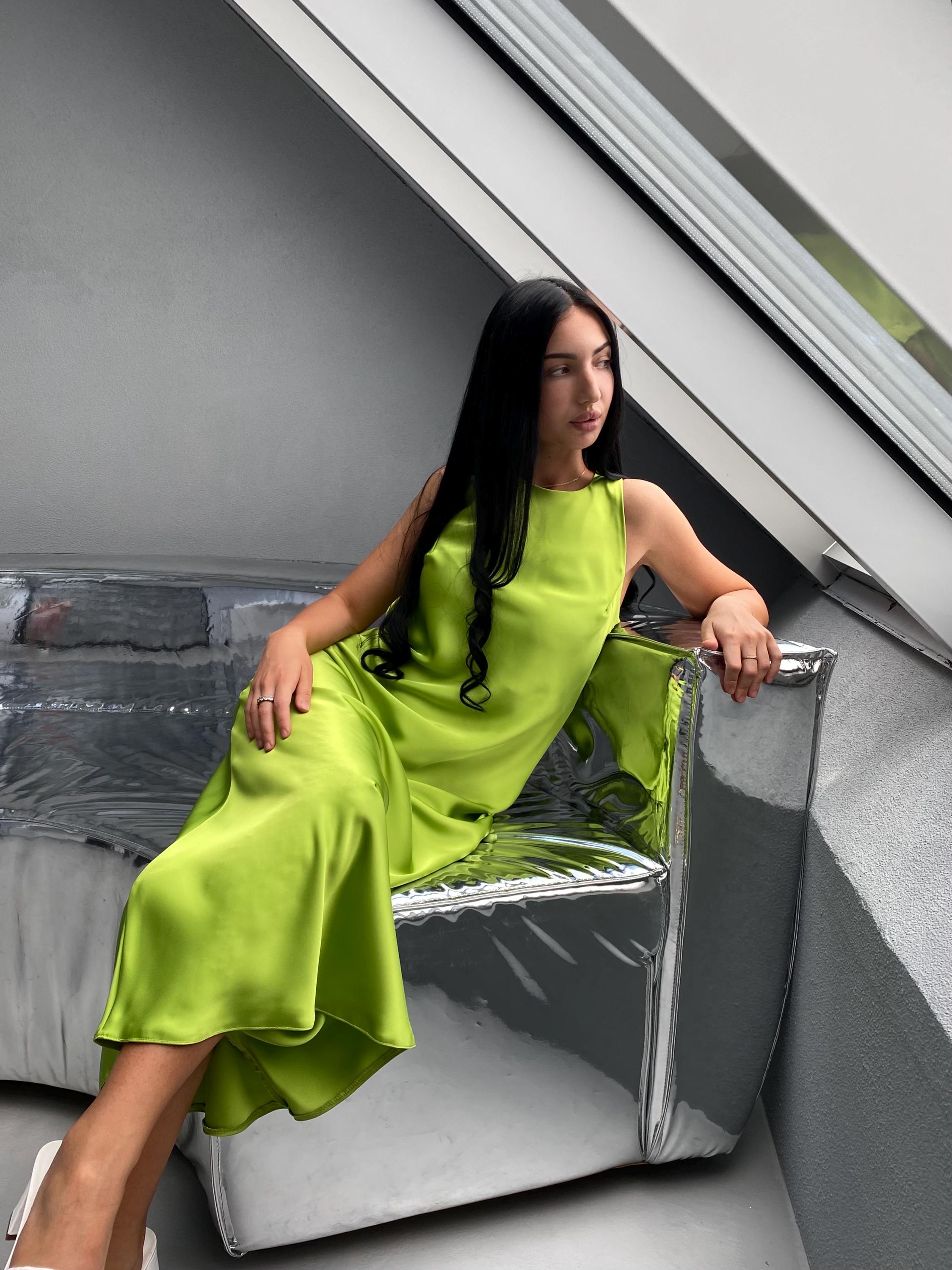 Apple Green Silk Satin Maxi Dress - Sleeveless Elegant Wedding Guest Gown - Minimalist Long Summer Dress - Italian Premium Fabric Apple Green Silk Satin Maxi Dress - Sleeveless Elegant Wedding Guest Gown - Minimalist Long Summer Dress - Italian Premium Fabric