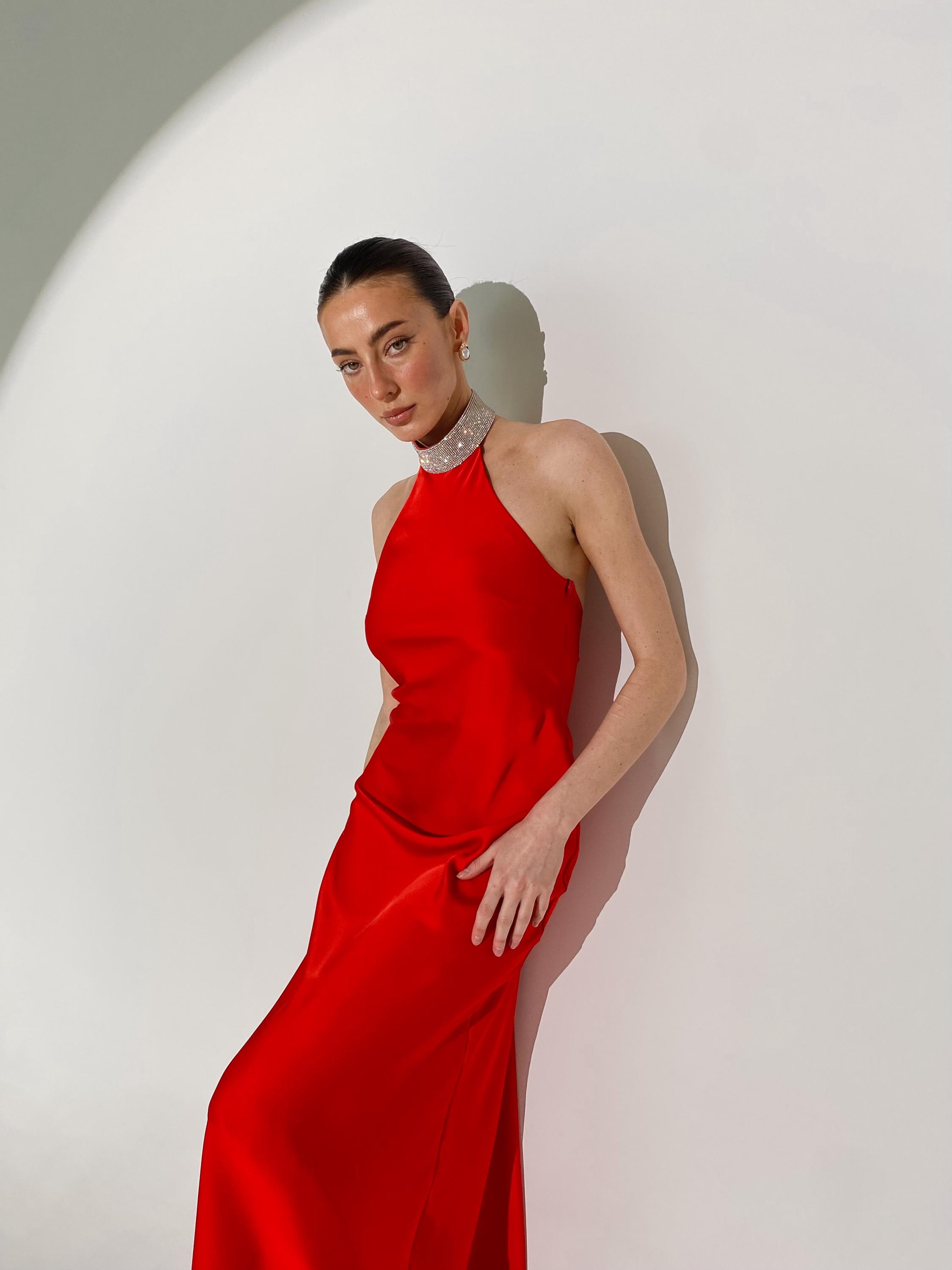 open lace back dress Solid & Striped Apple Red Soglio Halter Dress Apple Red / S