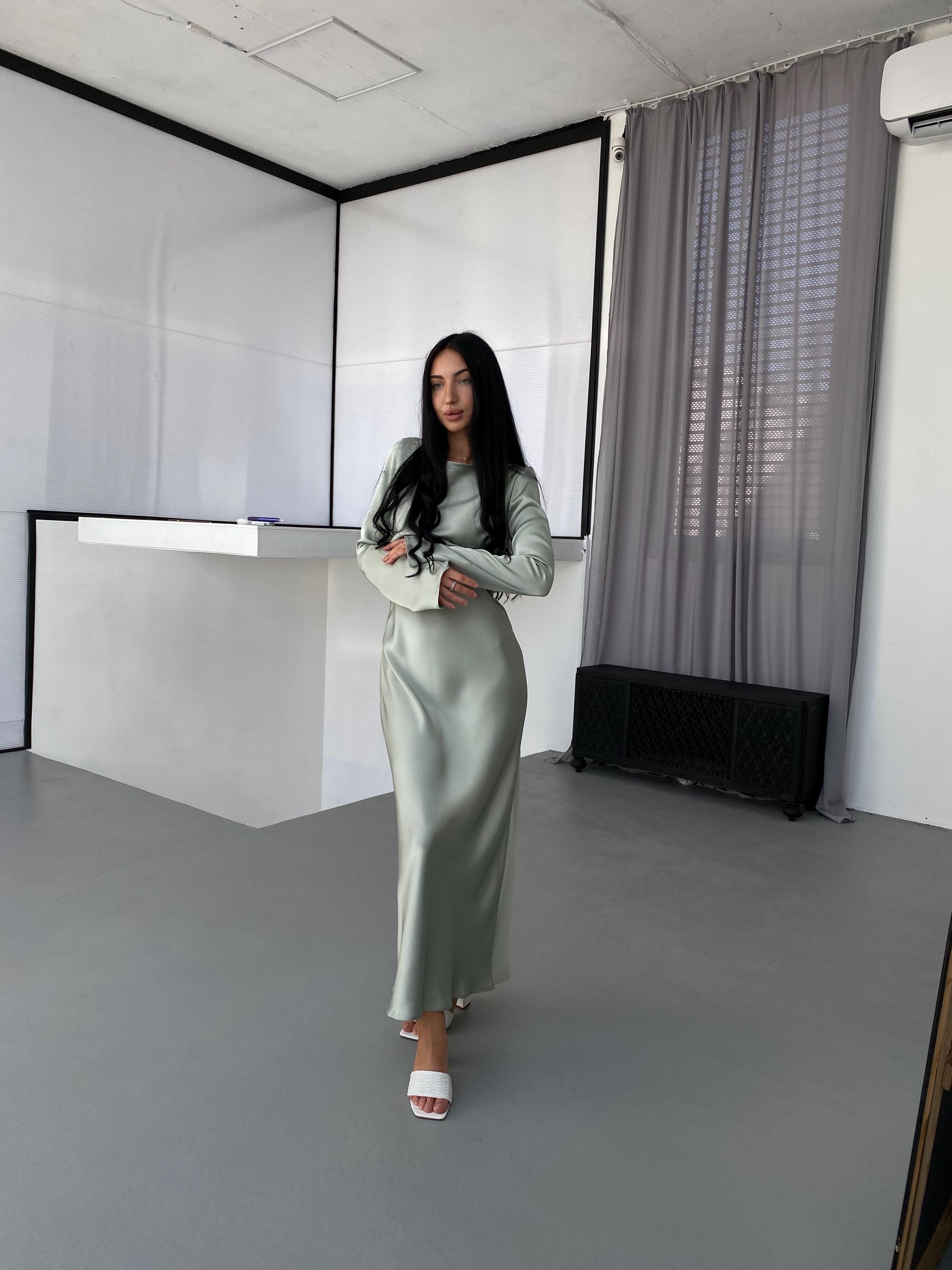 slim fit dress slacks Michell Satin Maxi Dress in Sage main image 1