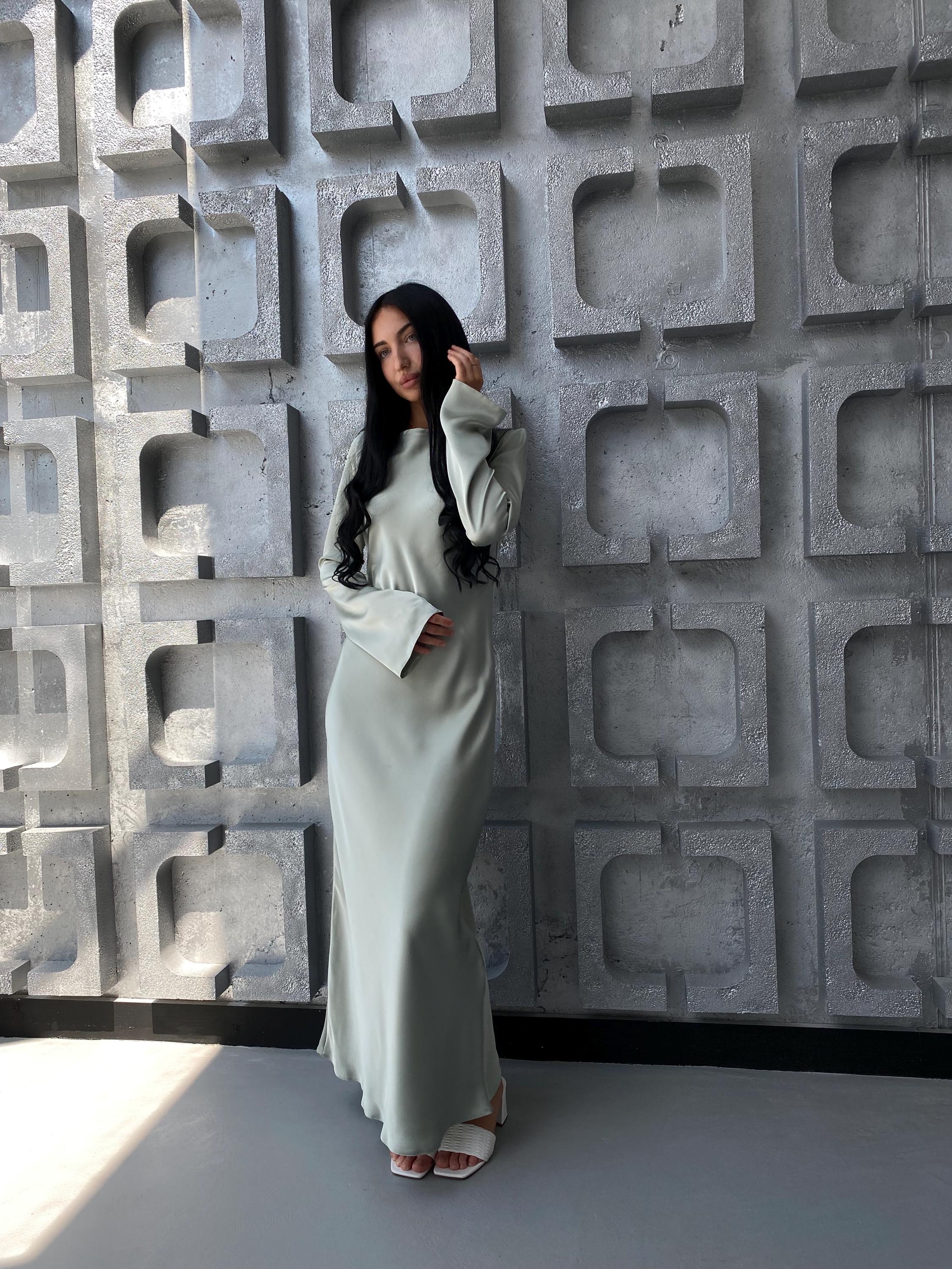 Mint Green Silk Satin Maxi Dress | Elegant Long Sleeve Slip Dress | Minimalist Formal Gown | Custom Size Option