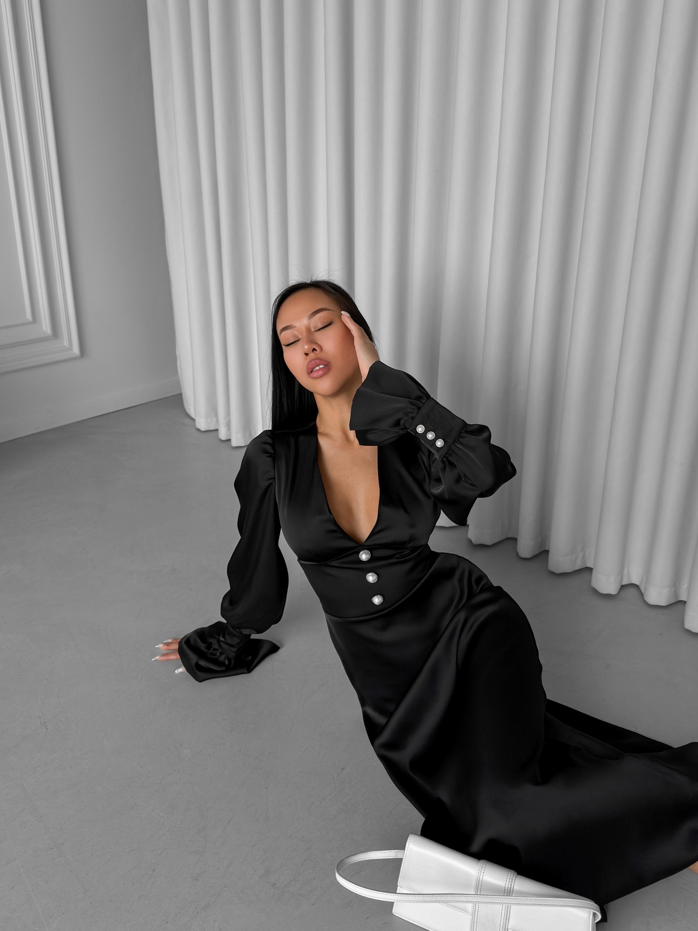 black satin dress with pearls One Shoulder Pearl Satin Maxi Dress in Black
