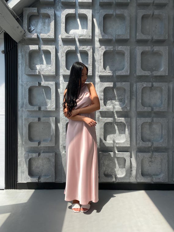 Blush Pink Satin Maxi Dress  Elegant Sleeveless Slip Dress  Wedding Guest  Dress  Minimalist Evening Gown  Custom Size Available - Etsy Ireland