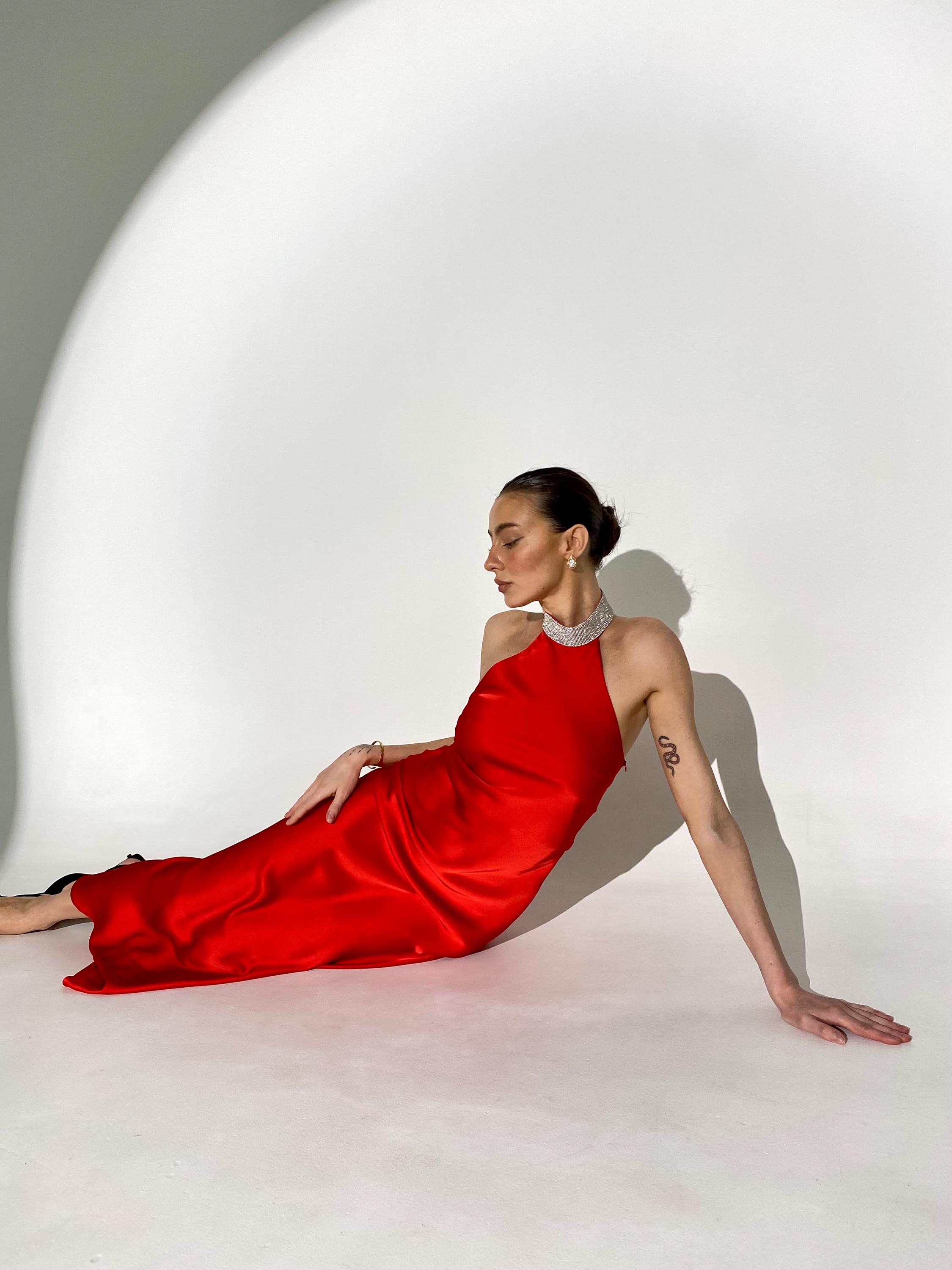 red satin halter neck dress Red Satin Halter Mermaid Prom Dress with Ruffle Train  251077  Viniodress
