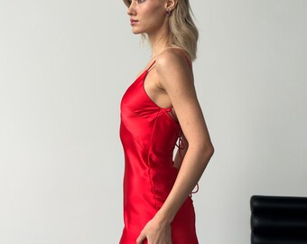 red satin backless mini dress Satin Cowl Neck Backless Mini Dress in Red