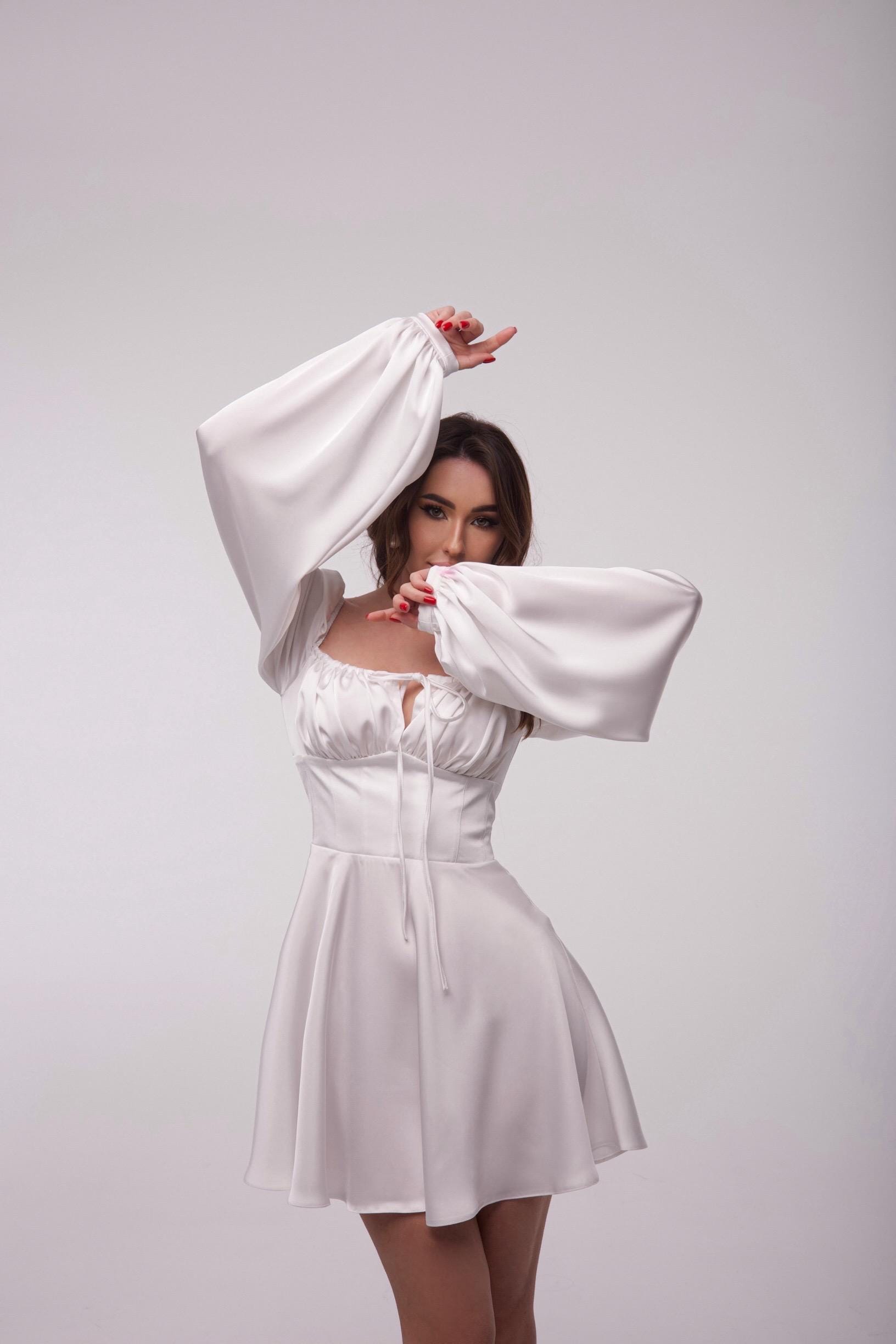 white puff sleeve corset dress For Love & Lemons - Evaline Puff Sleeve Mini Dress - Women - Polyester/Spandex - XL