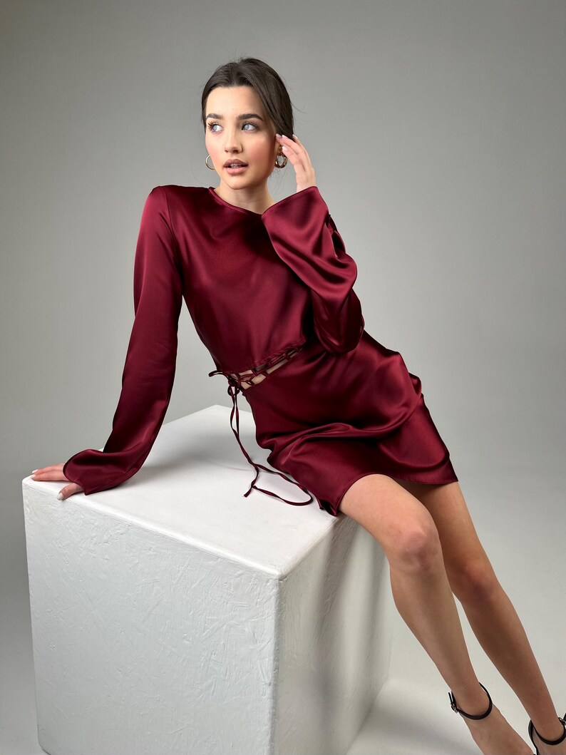 Oleander Lace-Up Bust Tied Back Satin Mini Dress Blush