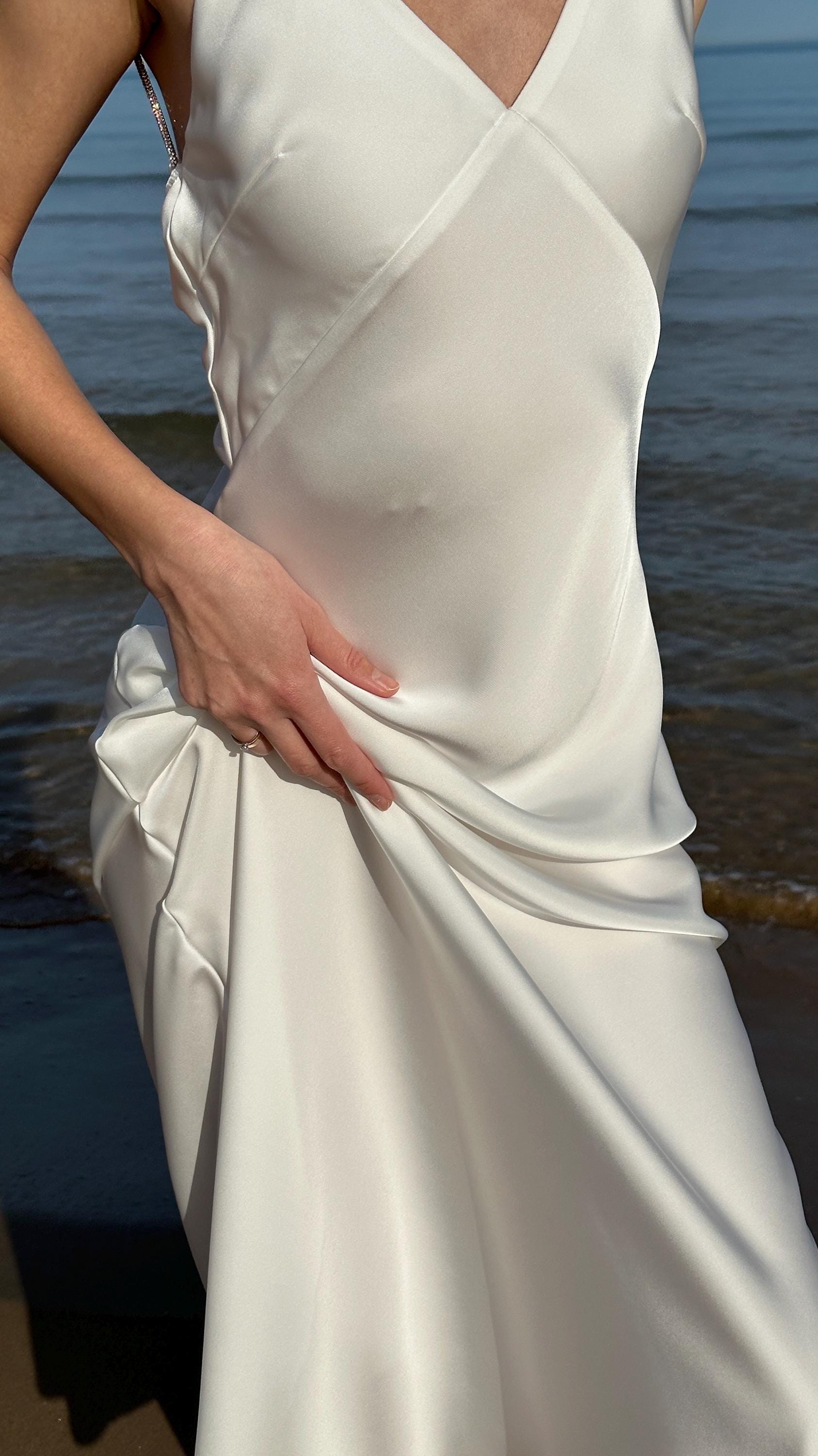 white satin dress with diamond straps White Silk Satin Dress With Adjustable Rhinestone Back Straps, Handmade,  Dense Italian Silky Satin, Mini or Maxi Length