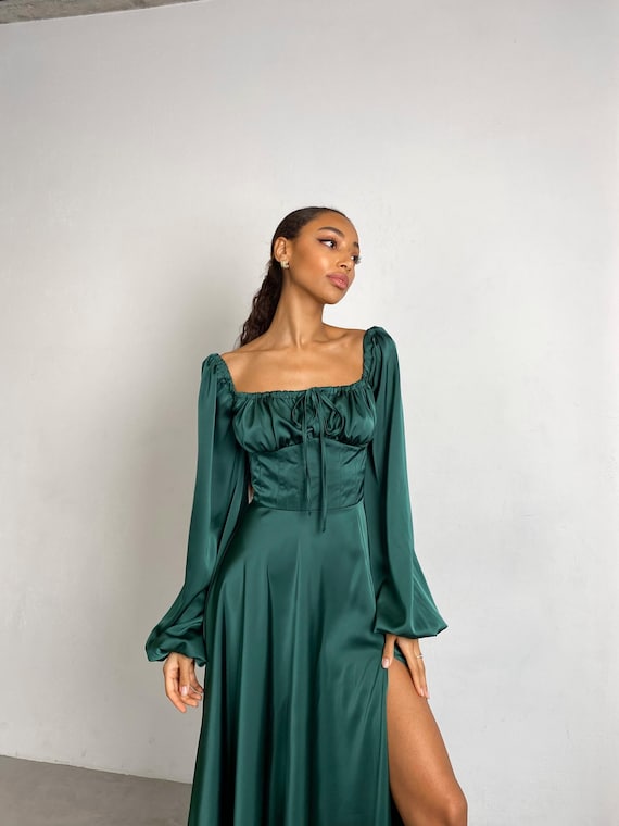 sachin and babi light blue dress emerald puffy green dress main image 0