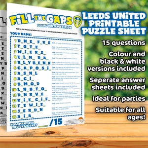 Leeds United Printable Party Quiz