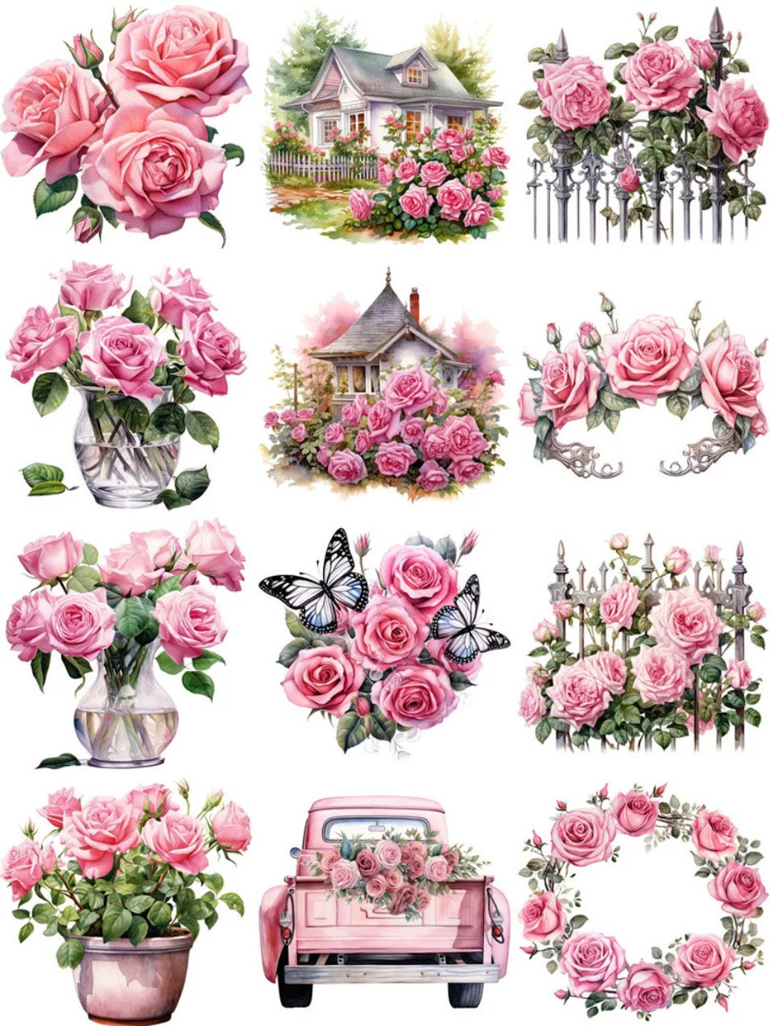 Rose Flower Sticker 12 Pcs - Etsy