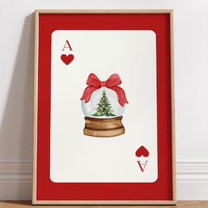 Coquete de Natal Ás de Copas Árvore de Natal Laço Impressão Moderno Bonito Globo de Neve Vermelho Estético Cartaz Carta de Bar Retro Carrinho de Bar Arte de Parede