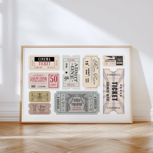 Bilety do druku, modny kupon retro na bilet do kina, plakat Preppy Pastel, pobieranie cyfrowe, wystrój wózka barowego, estetyczna sztuka ścienna w stylu vintage