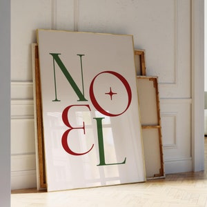 Noel Trendy Weihnachtsdruck Frohe Weihnachten Typografie Winter Poster Minimalistische rot grün Stechpalme jolly Wandkunst niedlich Ästhetischer Digitaldruck