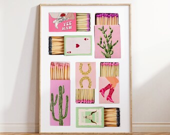 Matchbox Cowgirl Vintage Print Matchbook Howdy Trendy Room Decor Wall Art Retro Cool Girly Cowboy Boots Coquette Funky Preppy Digitales Poster