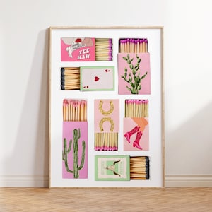 Matchbox Cowgirl Vintage Print Matchbook Howdy Trendy Room Decor Wall Art Retro Cool Girly Cowboy Boots Coquette Funky Preppy Digitales Poster