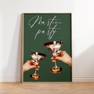 Martini Party Poster, Fancy Martini Glass Wall Art, Dirty Martini Cocktail Print, Trendy green Wall Art, 90's Party Vintage Bar Cart Print