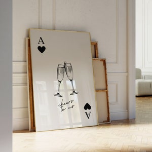 Alla moda, asso di cuori, cocktail stampa, champagne estetico, poster, carta da gioco, carrello da bar retrò, arte da parete, stampa digitale preppy y2k funky