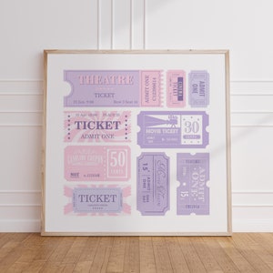 Bilety Drukuj, Modny Retro Kupon Bilet Do Kina, Kwadratowy Plakat Pastelowy, Pobieranie Cyfrowe, Dekoracja Wózka Barowego, Estetyczna Sztuka Ścienna W Stylu Vintage