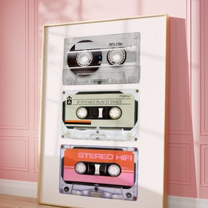 Nastro retrò stampa a cassetta, custodia vintage alla moda, estetico, poster degli anni ’90, amante della musica, stampa digitale grafica, nastro mix freddo, nostalgico, arte della parete