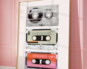 Retro Tape Kassette Print Trendy Vintage Case Ästhetisch y2k 90er Jahre Poster Musikliebhaber Grafik Digitaldruck Cooles Mix Tape Nostalgische Wandkunst