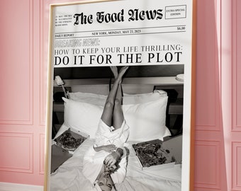 Newspaper Print, Do it for the Plot News Wall Art, Trendy Aesthetic Retro Magazine Boss Woman Poster, Preppy Eclectic Printable Room Art