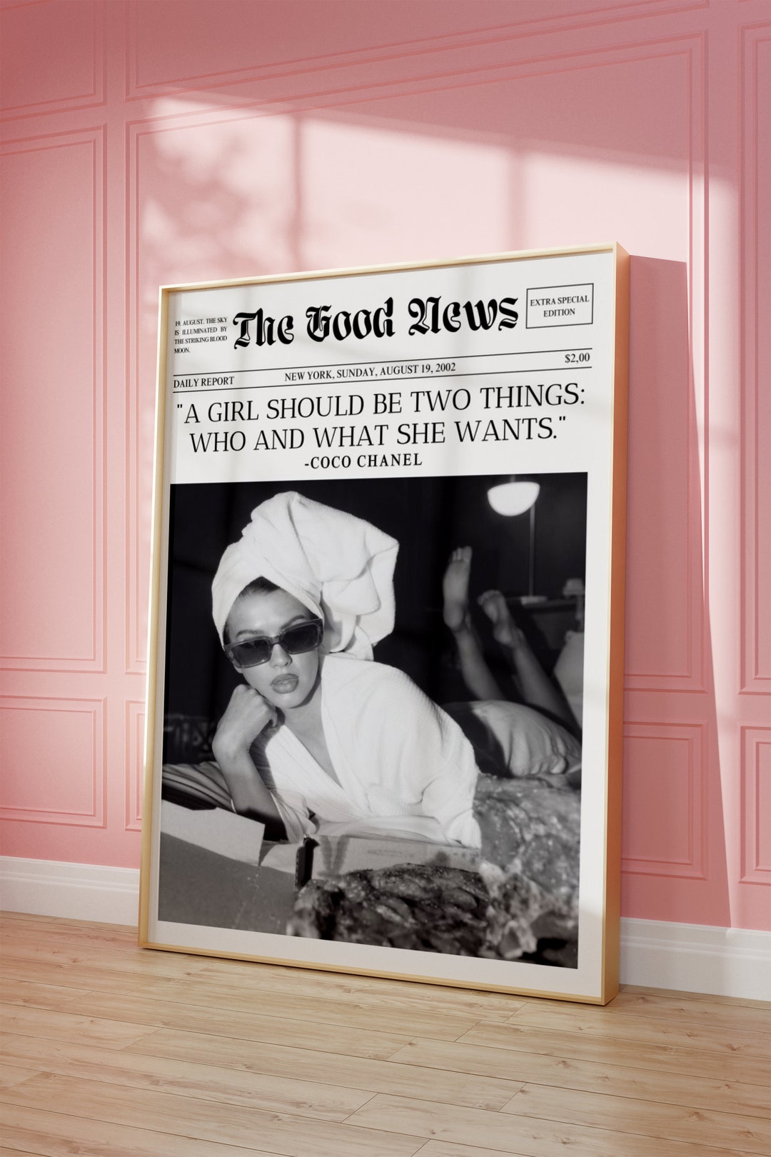 Aesthetic Coco Chanel Sayings Newspaper Print, Coco Chanel Quote