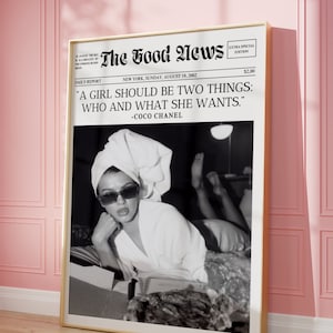 Zeitungsdruck, Coco Chanel Zitat News Wandkunst, trendiges ästhetisches Retro-Magazin Boss Woman Poster, coole Preppy Eclectic druckbare Raumkunst